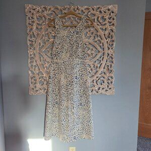 VERO MODA Blue Cheetah Print Apron Midi Dress Size Large